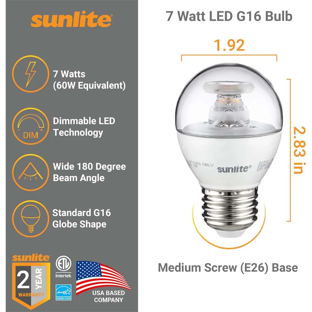 3Pk - Sunlite LED Globe G16 7W Clear E26 Medium Base 2700K Bulb - Warm White - Image 2