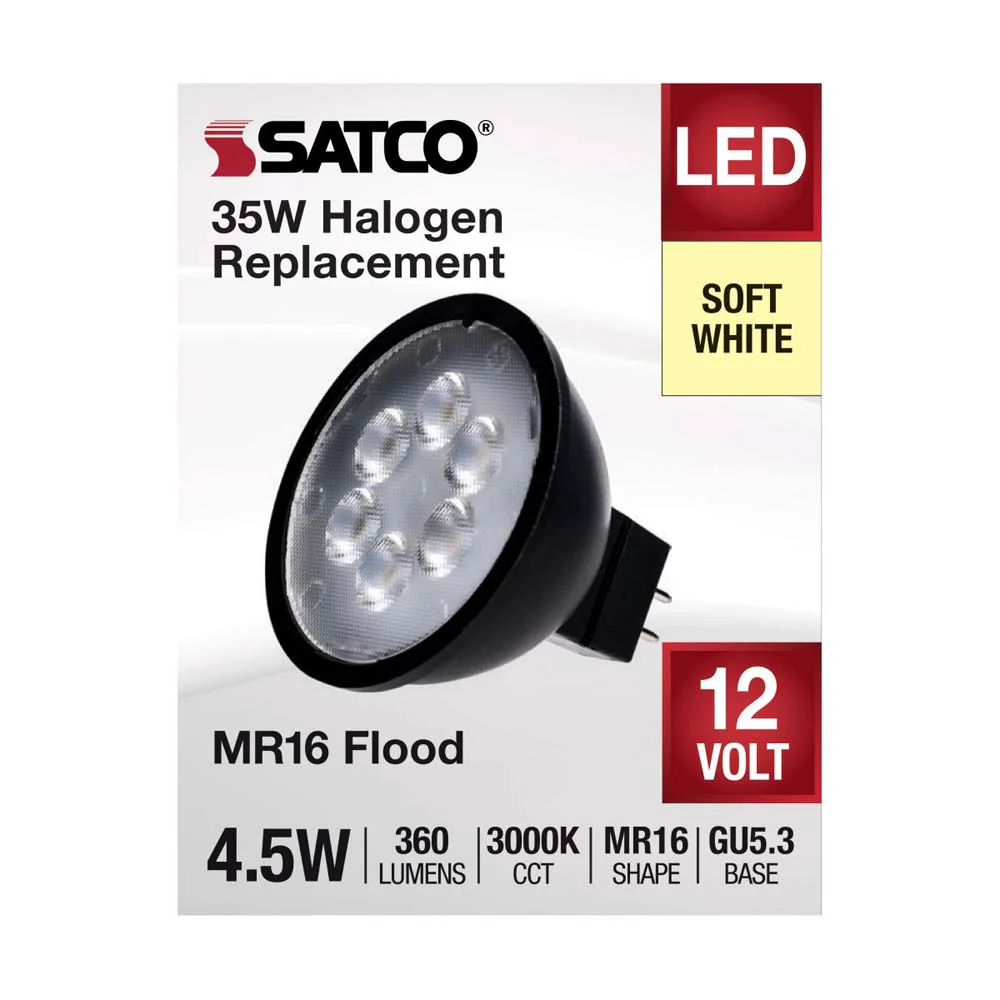 4.5W 12v MR16 LED 3000K GU5.3 Base 360LM Flood 40D Black Finish Bulb - Image 2