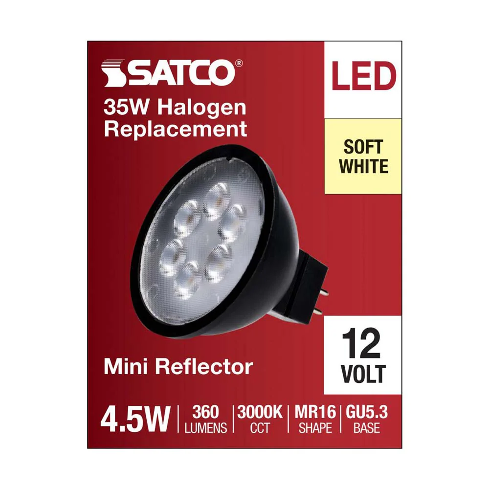 4.5W 12v MR16 LED 3000K GU5.3 Base 360LM Flood 40D Black Finish Bulb - Image 3
