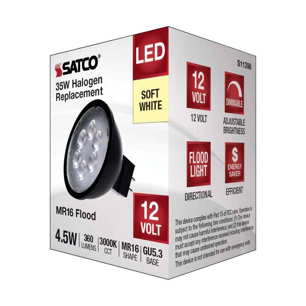 4.5W 12v MR16 LED 3000K GU5.3 Base 360LM Flood 40D Black Finish Bulb - Image 5