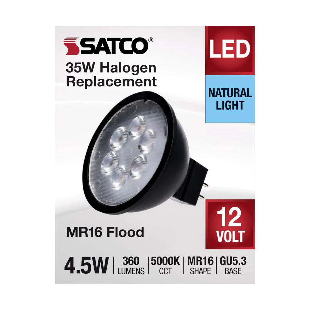 4.5W 12v MR16 LED 5000K GU5.3 Base 360LM Flood 40D Black Finish Bulb - Image 3