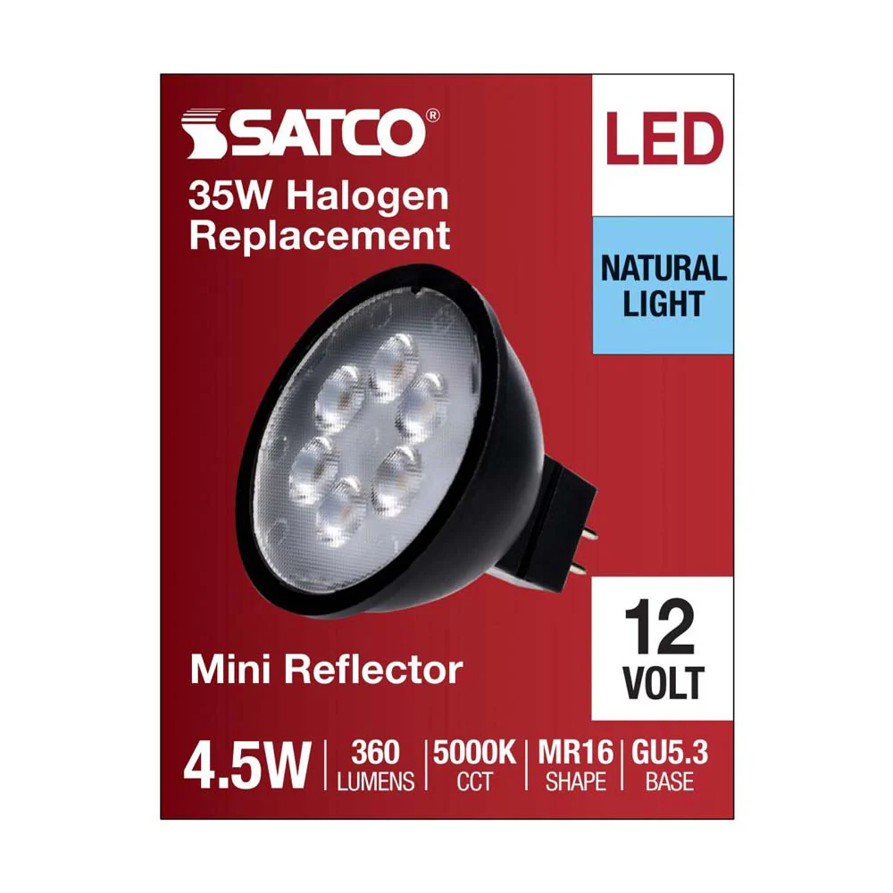 4.5W 12v MR16 LED 5000K GU5.3 Base 360LM Flood 40D Black Finish Bulb - Image 4