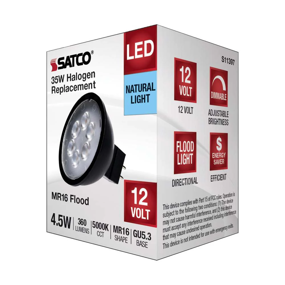 4.5W 12v MR16 LED 5000K GU5.3 Base 360LM Flood 40D Black Finish Bulb - Image 7