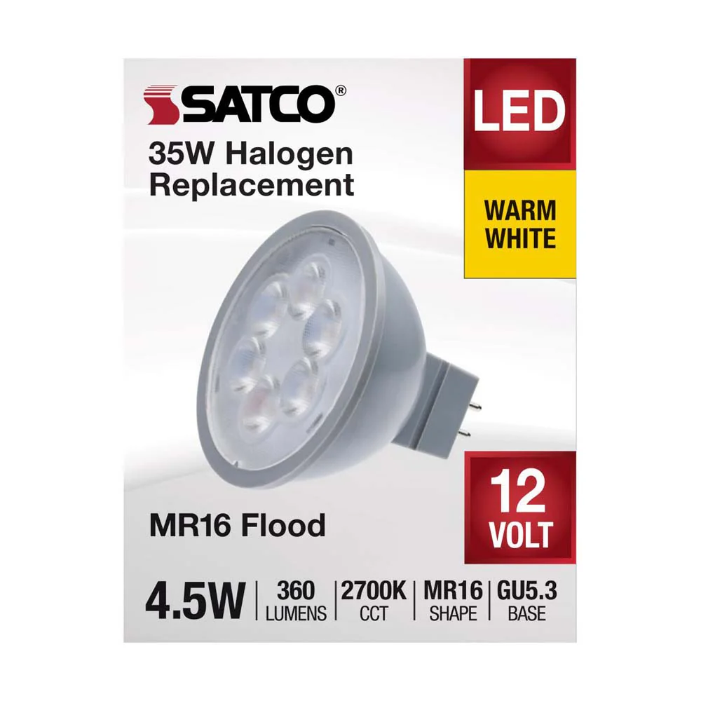 4.5W  12v MR16 LED 2700K Flood 40d 360LM GU5.3 Base Silver Finish Bulb - Image 3