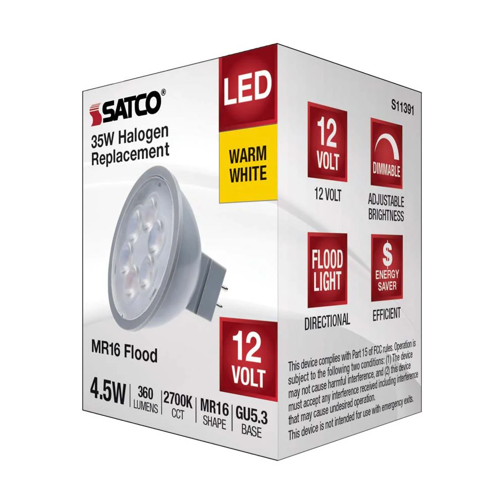 4.5W  12v MR16 LED 2700K Flood 40d 360LM GU5.3 Base Silver Finish Bulb - Image 6