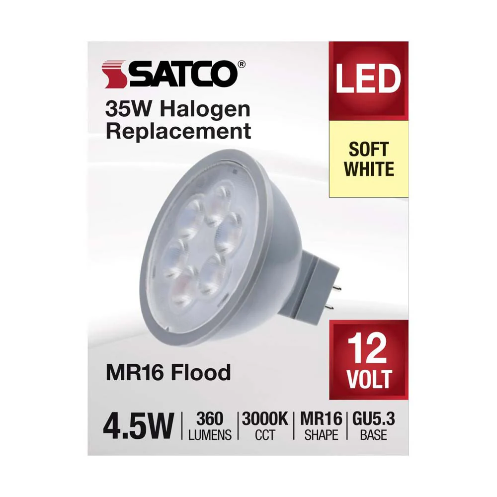 4.5W  12v MR16 LED 3000K Flood 40d 360LM GU5.3 Base Silver Finish Bulb - Image 3