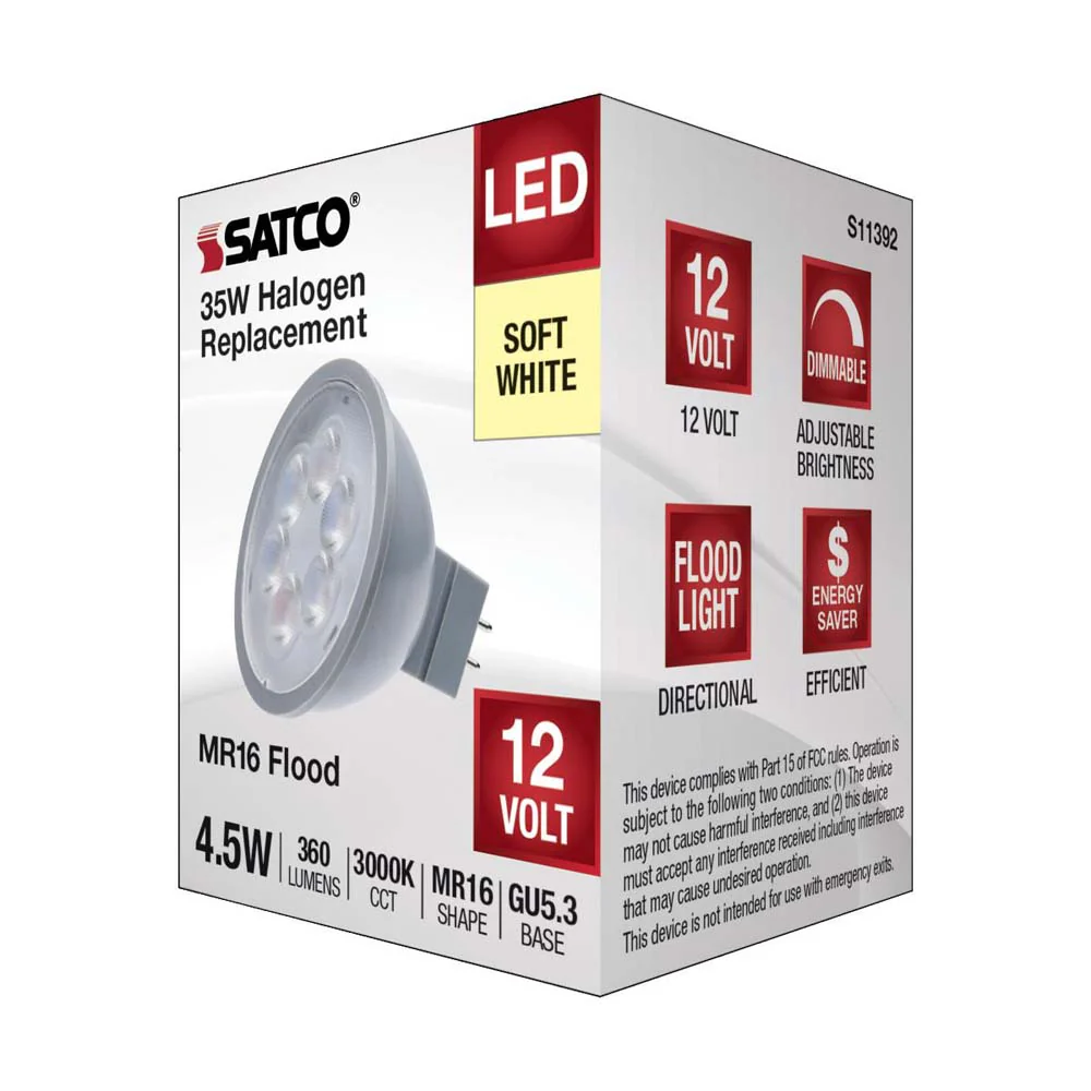 4.5W  12v MR16 LED 3000K Flood 40d 360LM GU5.3 Base Silver Finish Bulb - Image 6