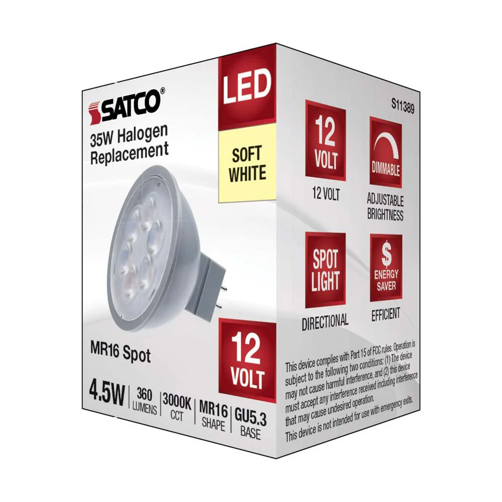 4.5W 12v MR16 LED 3000K Spot 15d 360LM GU5.3 Base Silver Finish Bulb - Image 6