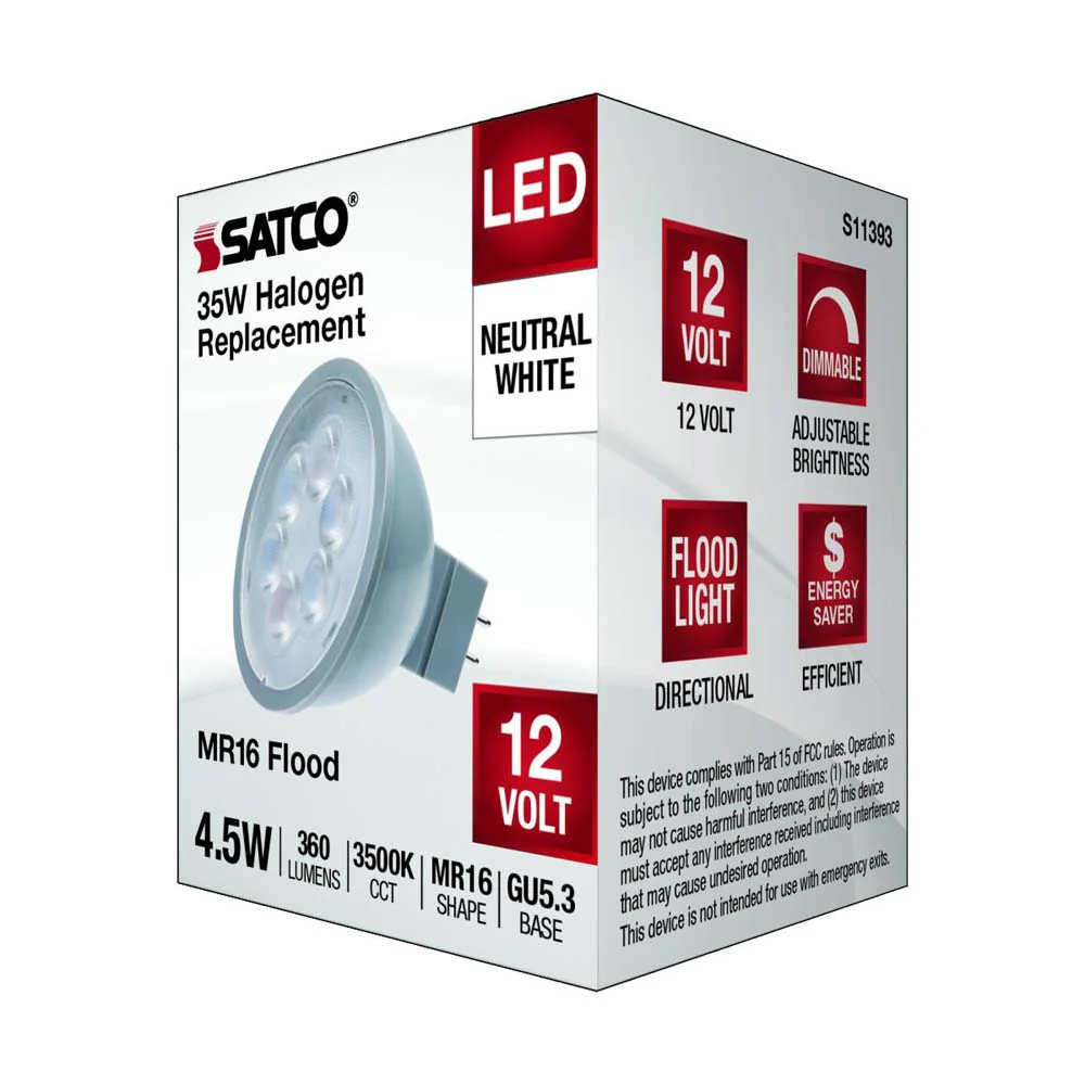 4.5W  12v MR16 LED 3500K Flood 40d 360LM GU5.3 Base Silver Finish Bulb - Image 6