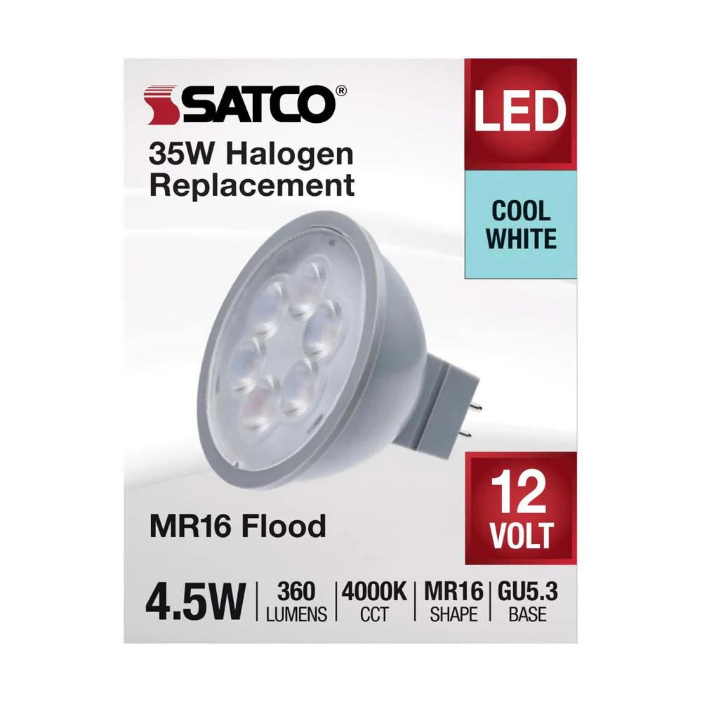 4.5W  12v MR16 LED 4000K Flood 40d 360LM GU5.3 Base Silver Finish Bulb - Image 3