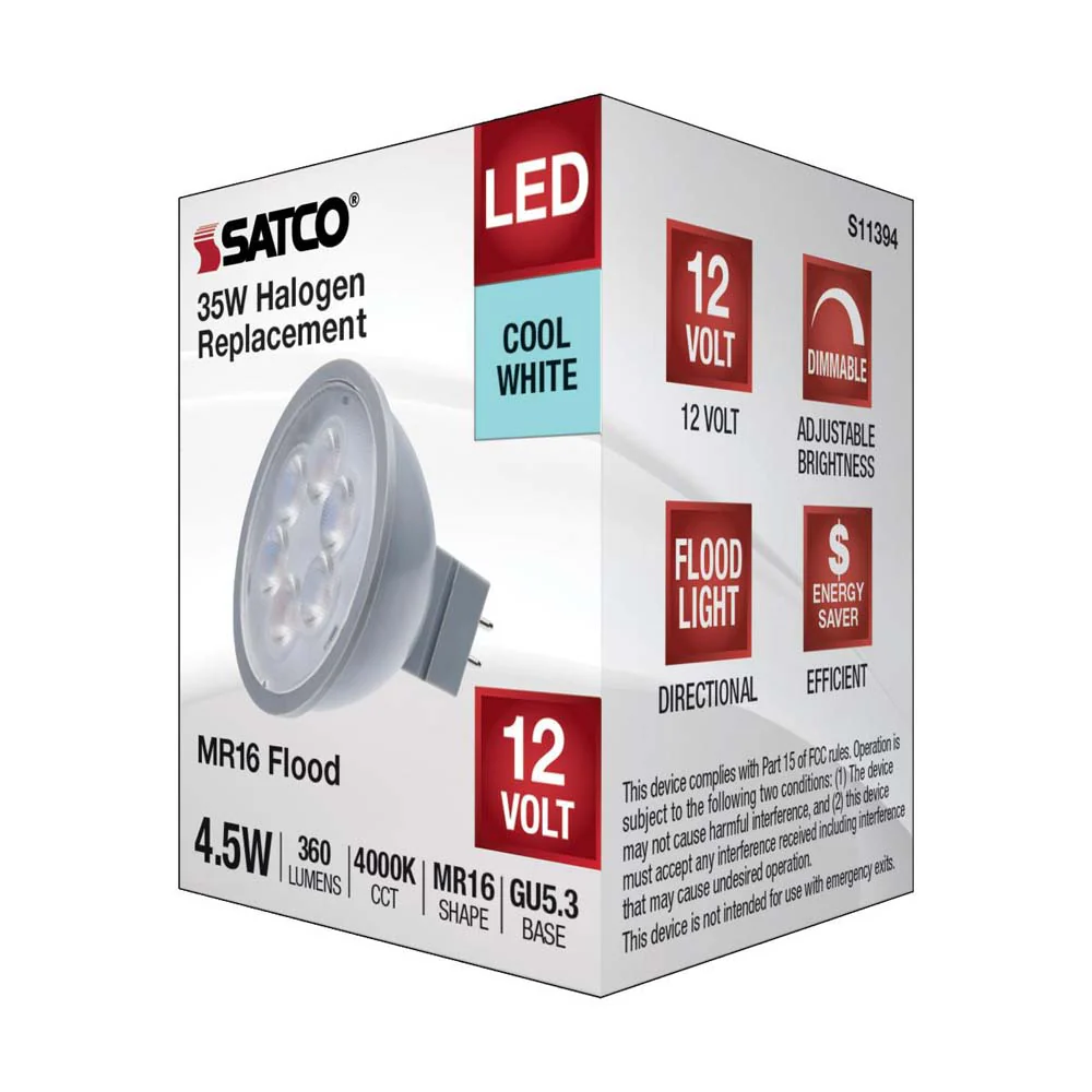 4.5W  12v MR16 LED 4000K Flood 40d 360LM GU5.3 Base Silver Finish Bulb - Image 6