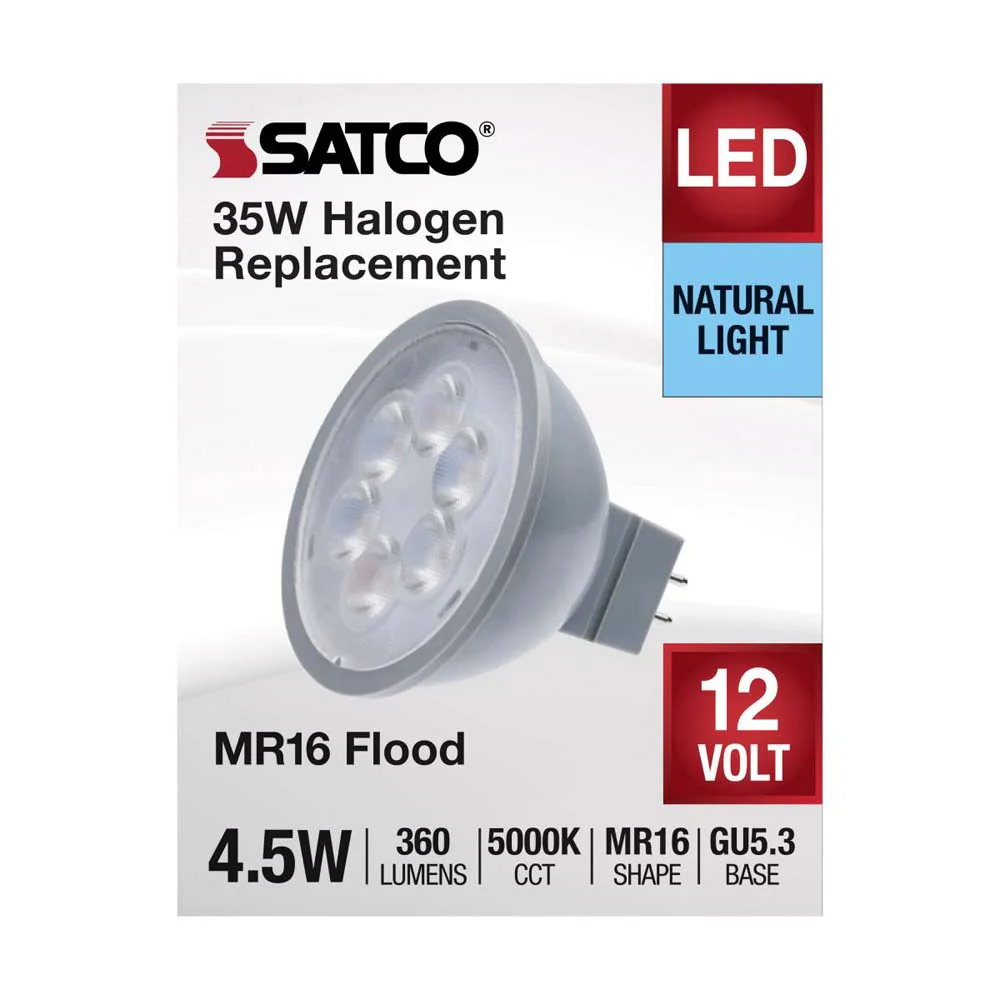 4.5W  12v MR16 LED 5000K Flood 40d 360LM GU5.3 Base Silver Finish Bulb - Image 3