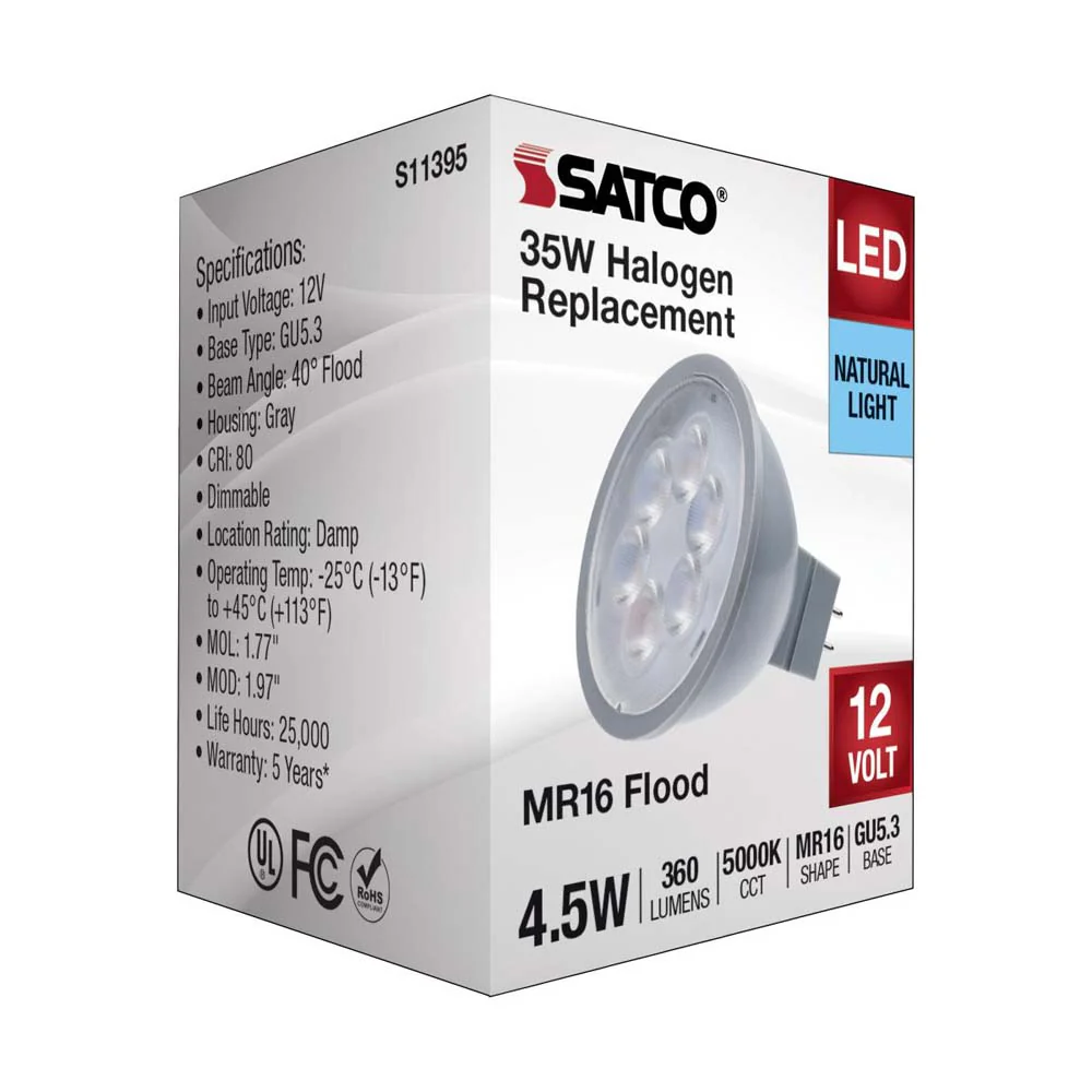 4.5W  12v MR16 LED 5000K Flood 40d 360LM GU5.3 Base Silver Finish Bulb - Image 5