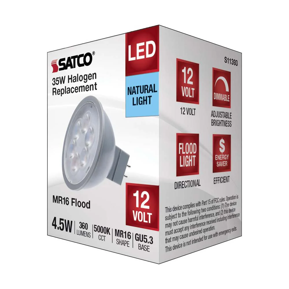 4.5W  12v MR16 LED 5000K Flood 40d 360LM GU5.3 Base Silver Finish Bulb - Image 6