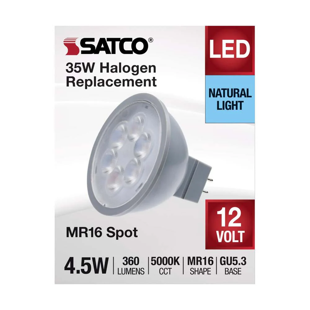 4.5W 12v MR16 LED 5000K Spot 15d 360LM GU5.3 Base Silver Finish Bulb - Image 5