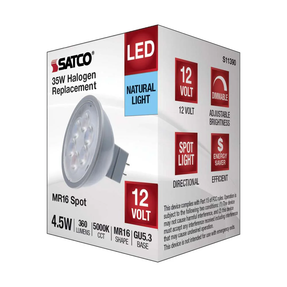 4.5W 12v MR16 LED 5000K Spot 15d 360LM GU5.3 Base Silver Finish Bulb - Image 6