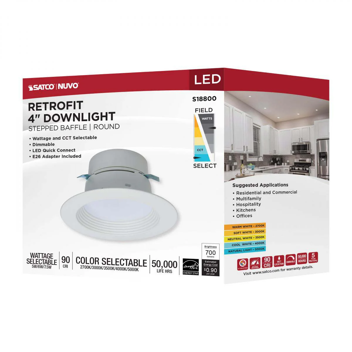 4-in LED Retrofit Downlight Wattage Lumens & CCT Selectable Round White Finish - Image 9