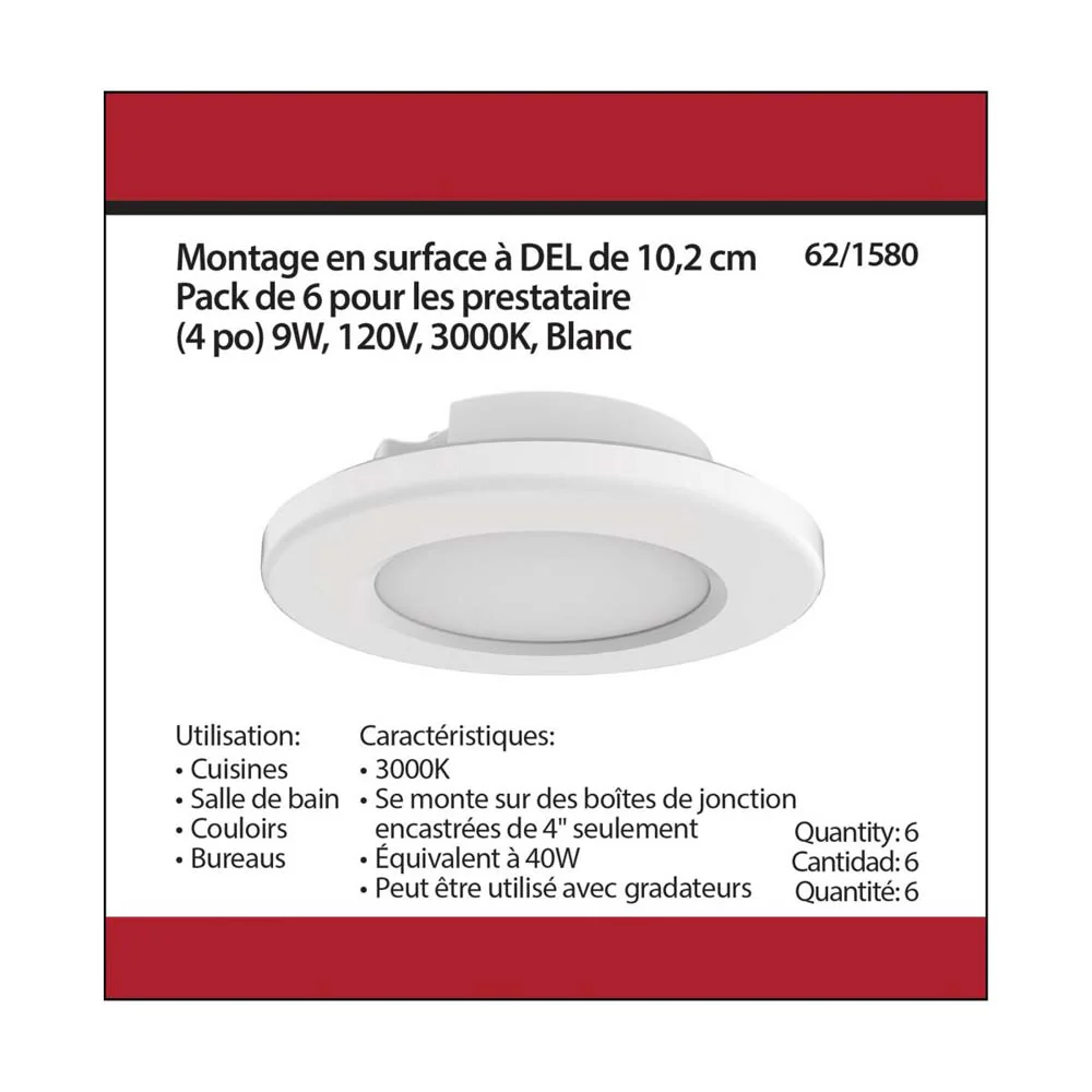 4-in LED Surface Mount Fixture 3000K 6 Unit Contractor Pack White - Image 10
