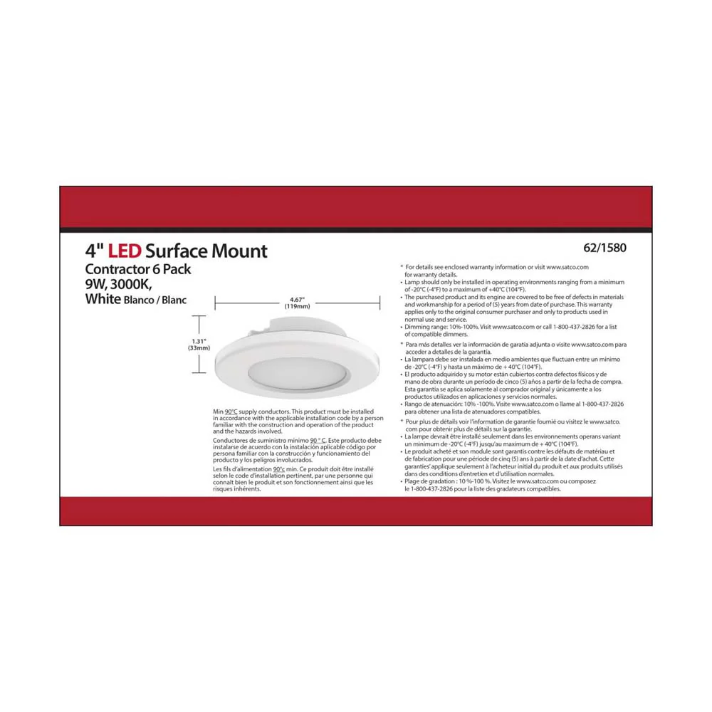 4-in LED Surface Mount Fixture 3000K 6 Unit Contractor Pack White - Image 9
