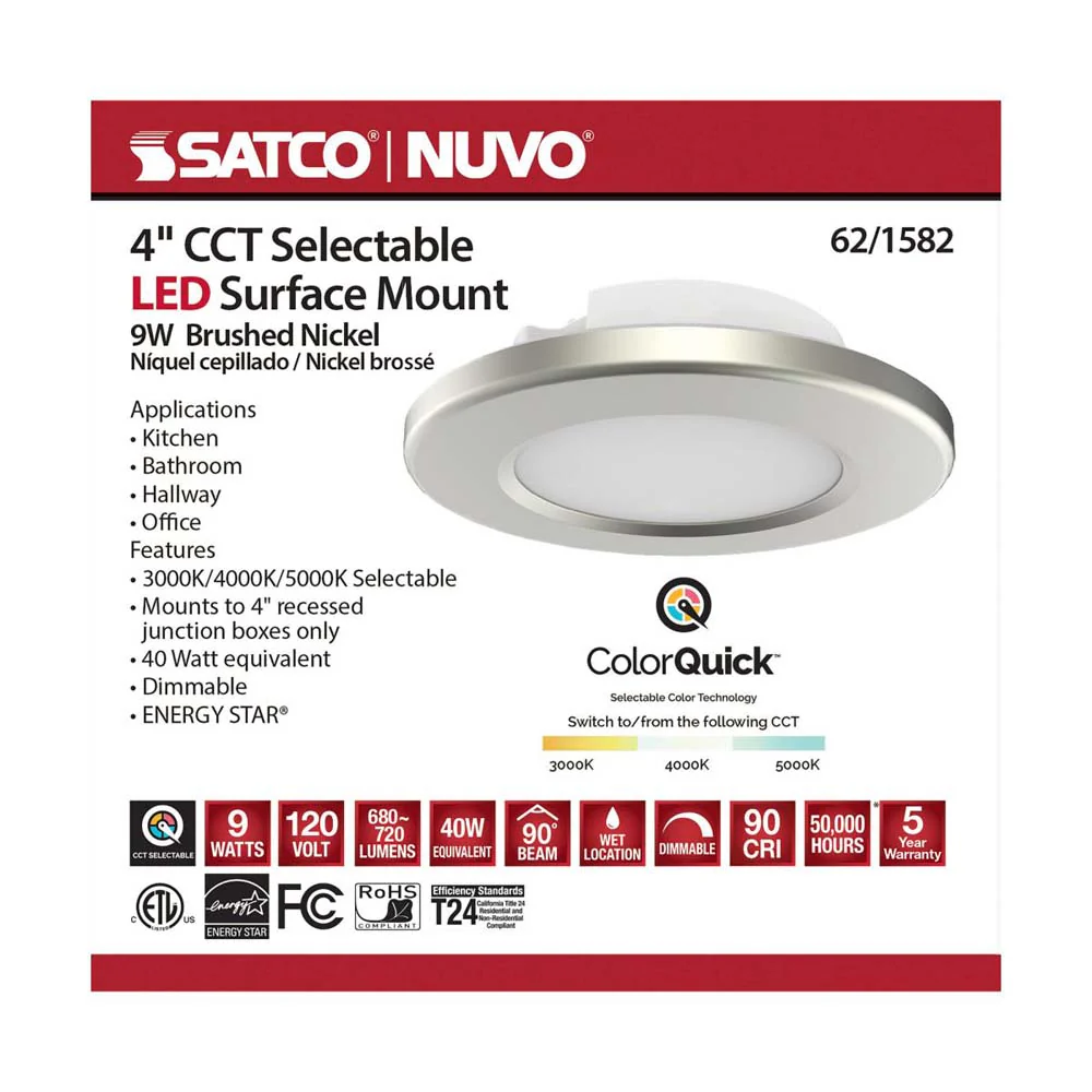 4-in LED Surface Mount Fixture CCT Selectable 3K/4K/5K Brushed Nickel - Image 8