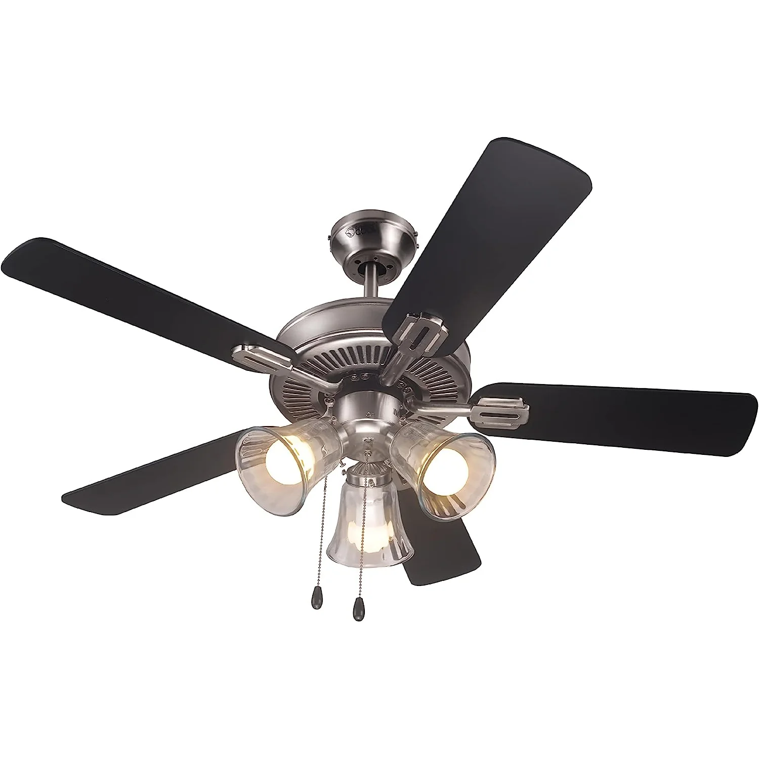 42" Contemporary 3 Lights Ceiling Fan with Rosewood/Black Blades and Pull Chain