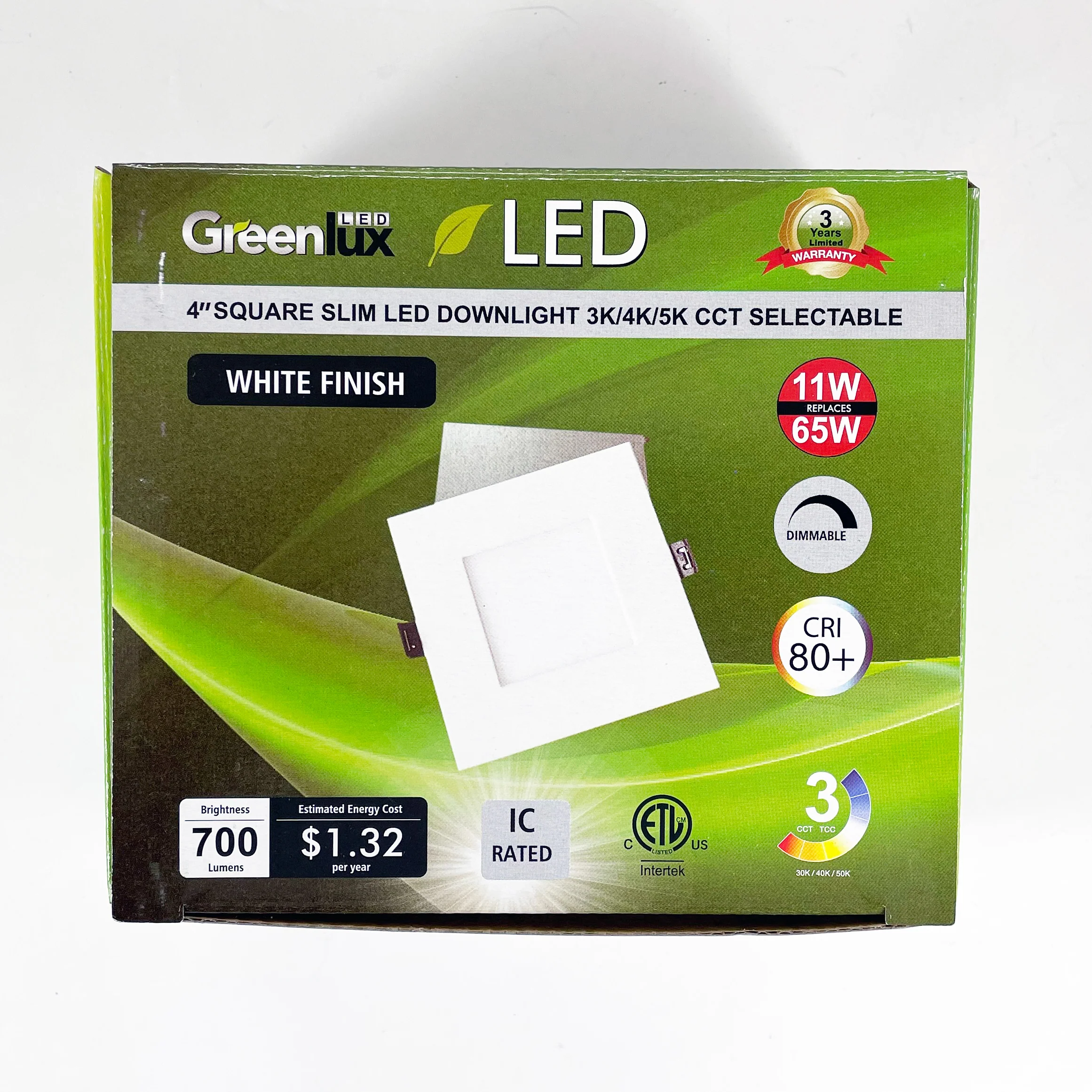 4in 11W LED Square Downlight 3K/4K/5K Selectable CCT Low Profile Dimmable - 65W Replacement - Image 3