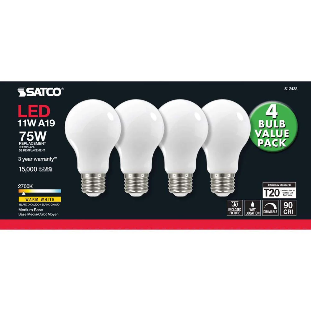 4Pk - 11W A19 LED Soft White Medium base 2700K 120v - 75W equiv - Image 4