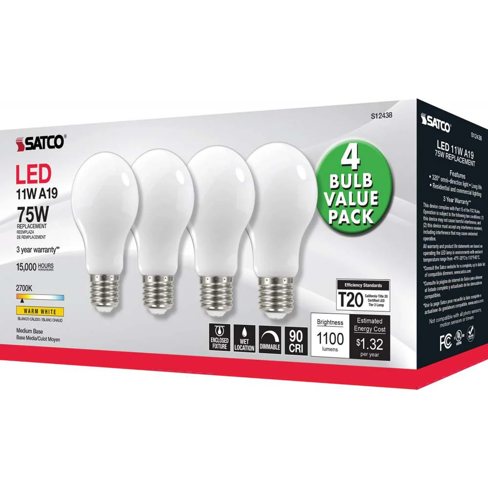 4Pk - 11W A19 LED Soft White Medium base 2700K 120v - 75W equiv - Image 5
