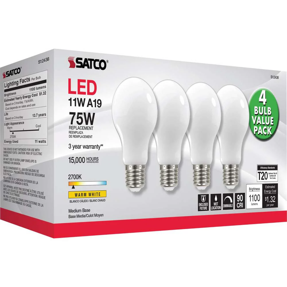 4Pk - 11W A19 LED Soft White Medium base 2700K 120v - 75W equiv - Image 6