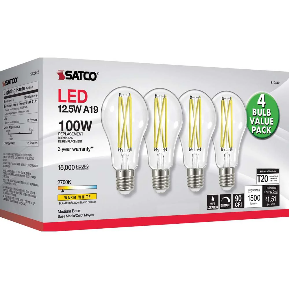 4Pk - 12.5W A19 LED Clear Medium base 2700K 120v - 100W equiv - Image 4