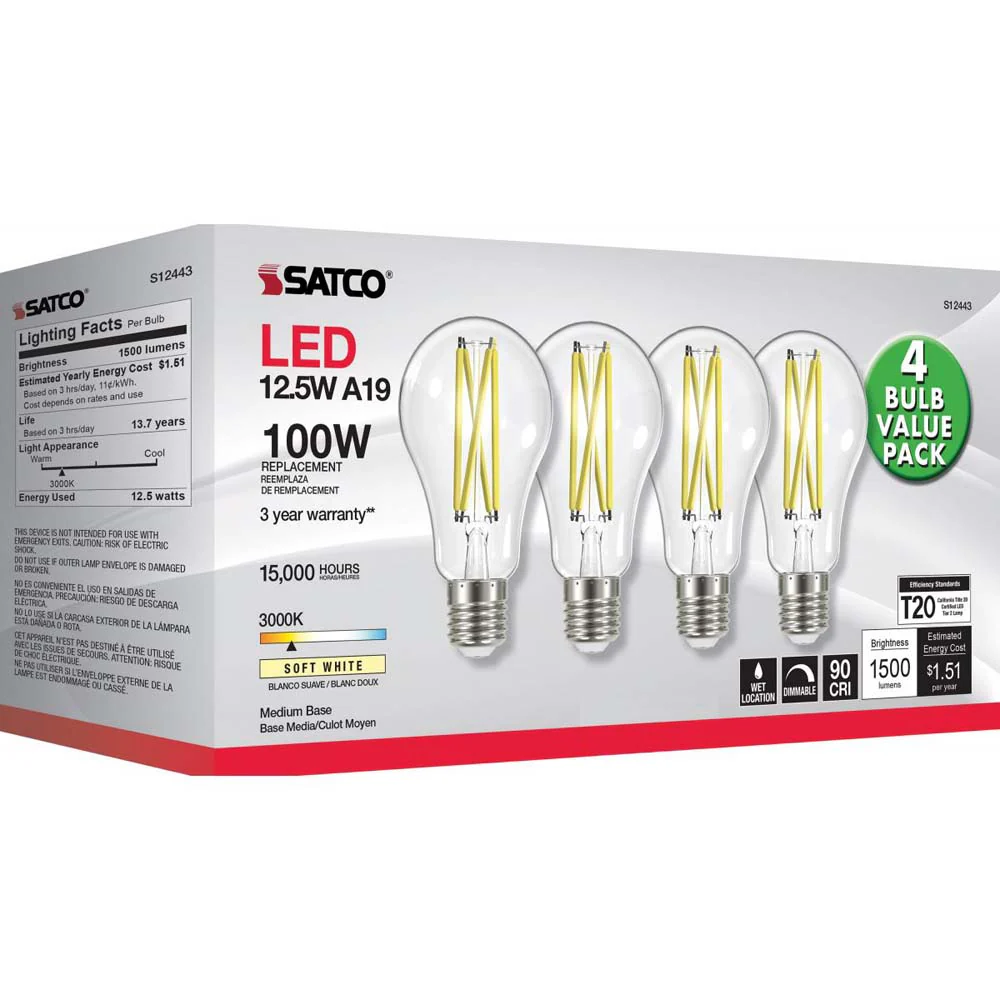 4Pk - 12.5W A19 LED Clear Medium base 3000K 120v - 100W equiv - Image 4