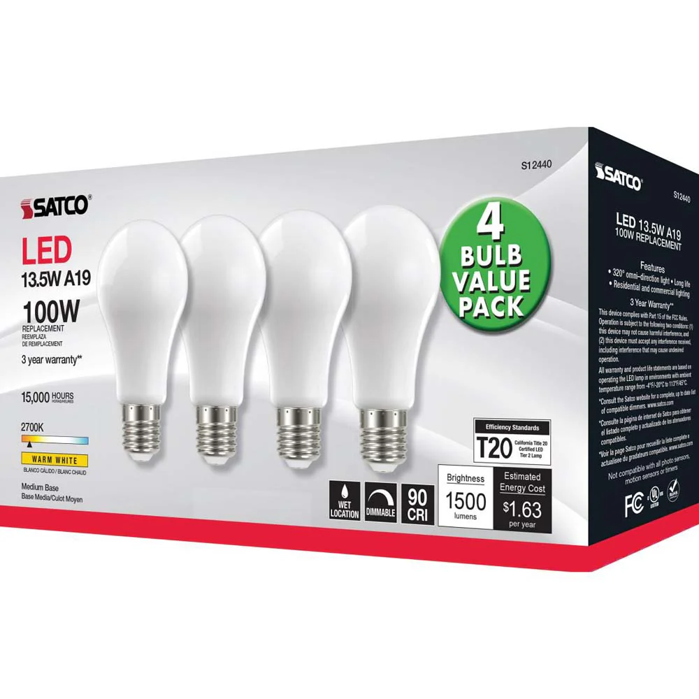 4Pk - 13.5W A19 LED Soft White Medium base 2700K 120v - 100W equiv - Image 5