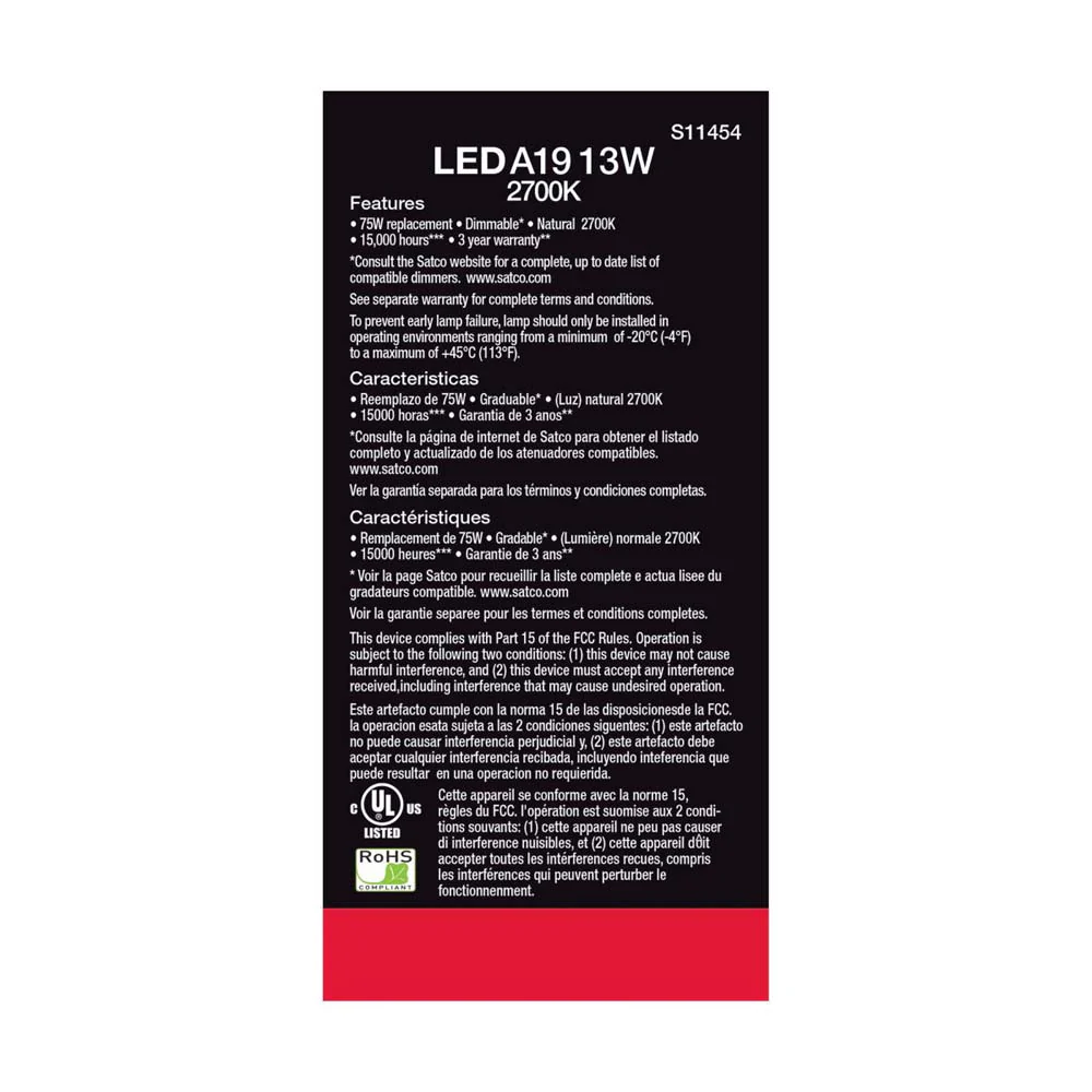 4Pk - 13W A19 LED 2700K Dimmable Medium base 230 deg. Beam Angle - 75w equiv - Image 4