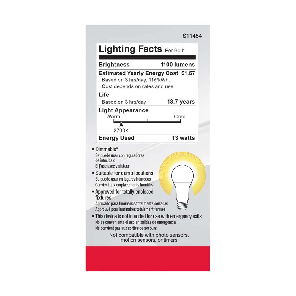 4Pk - 13W A19 LED 2700K Dimmable Medium base 230 deg. Beam Angle - 75w equiv - Image 5