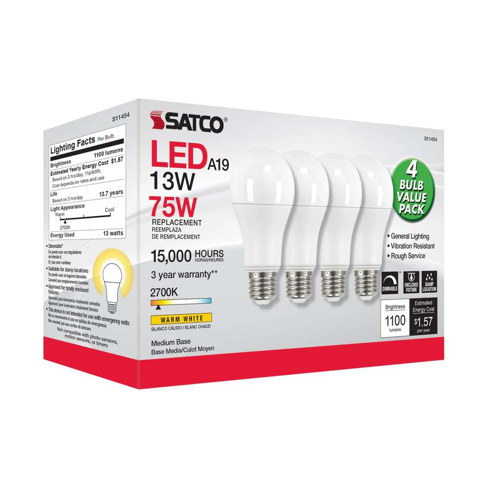 4Pk - 13W A19 LED 2700K Dimmable Medium base 230 deg. Beam Angle - 75w equiv - Image 7