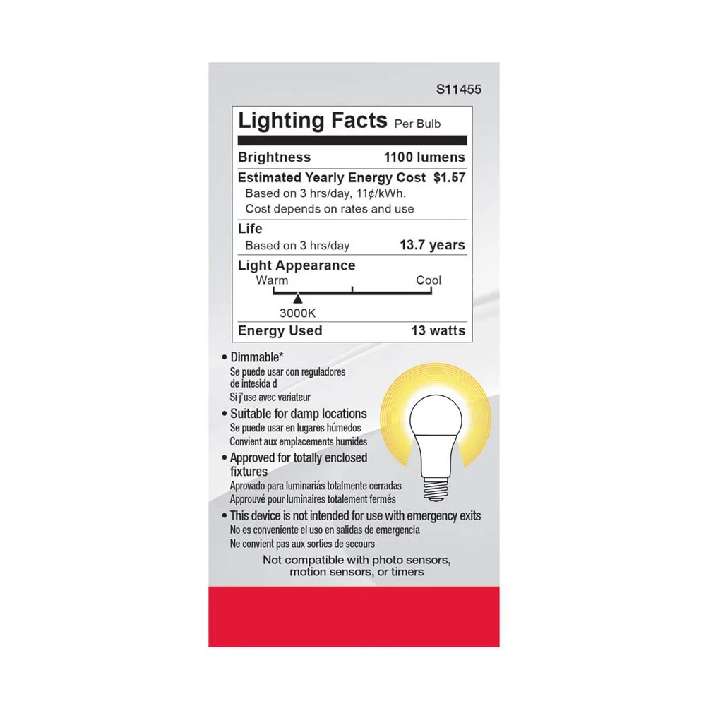 4Pk - 13W A19 LED 3000K Dimmable Medium base 230 deg. Beam Angle - 75w equiv - Image 5