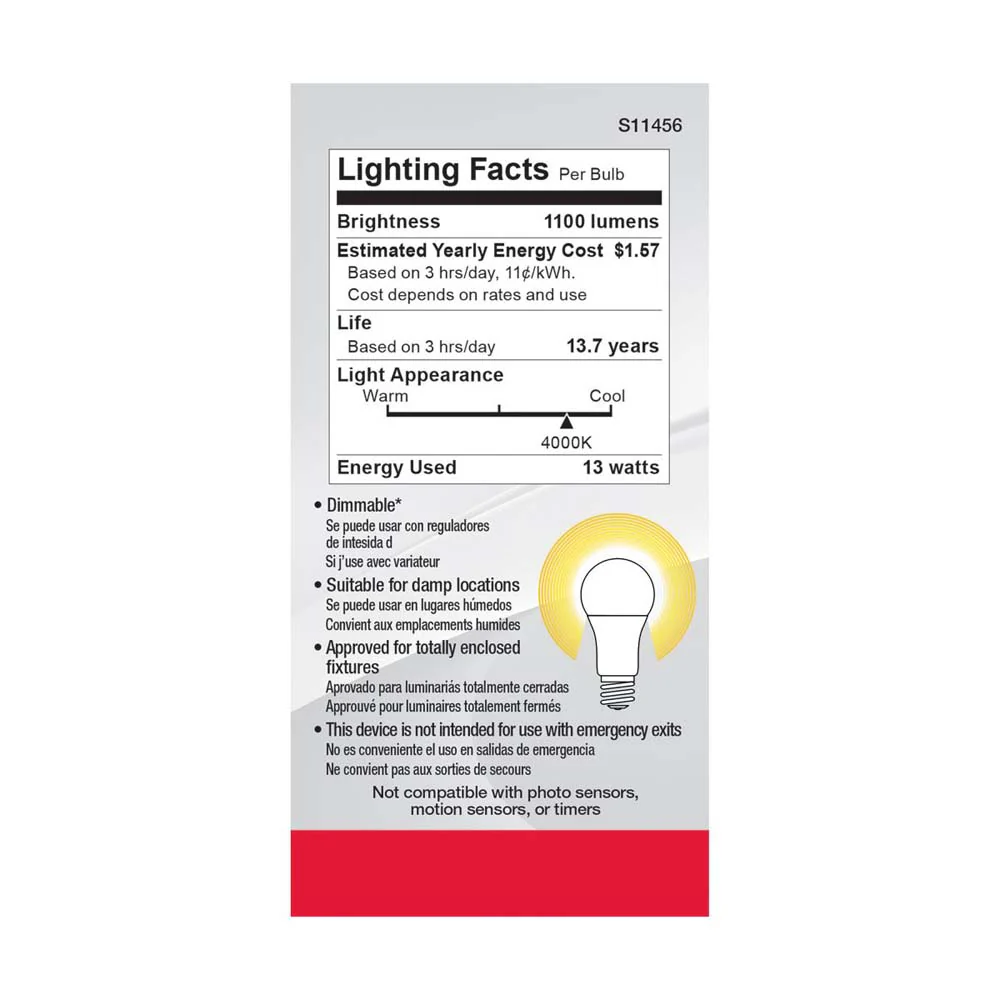 4Pk - 13W A19 LED 4000K Dimmable Medium base 230 deg. Beam Angle - 75w equiv - Image 5
