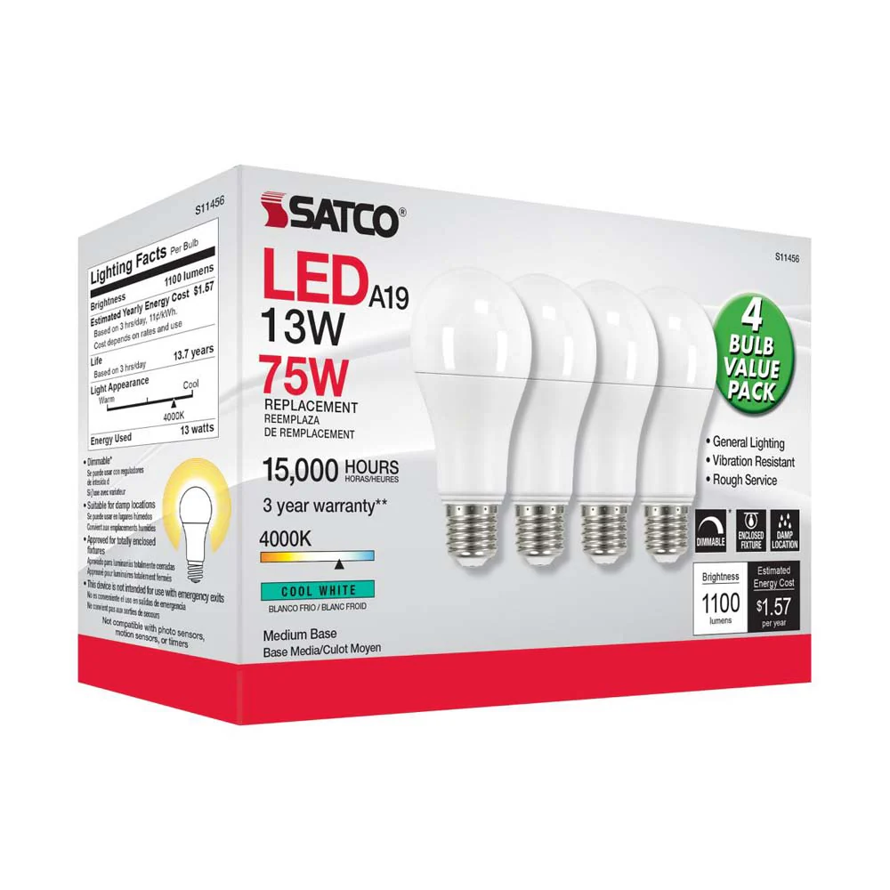 4Pk - 13W A19 LED 4000K Dimmable Medium base 230 deg. Beam Angle - 75w equiv - Image 7