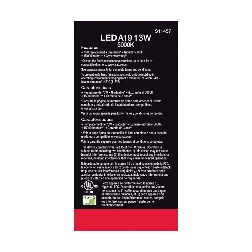 4Pk - 13W A19 LED 5000K Dimmable Medium base 230 deg. Beam Angle - 75w equiv - Image 4