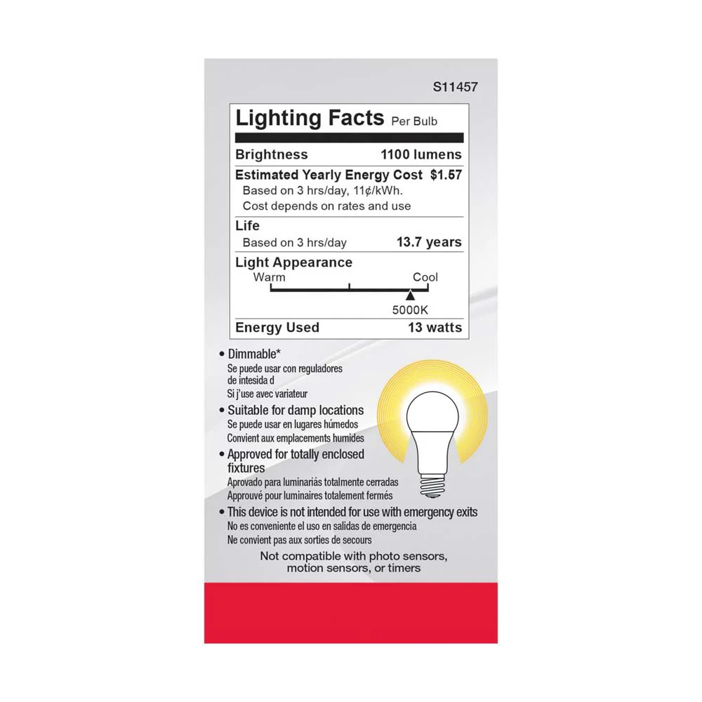 4Pk - 13W A19 LED 5000K Dimmable Medium base 230 deg. Beam Angle - 75w equiv - Image 5