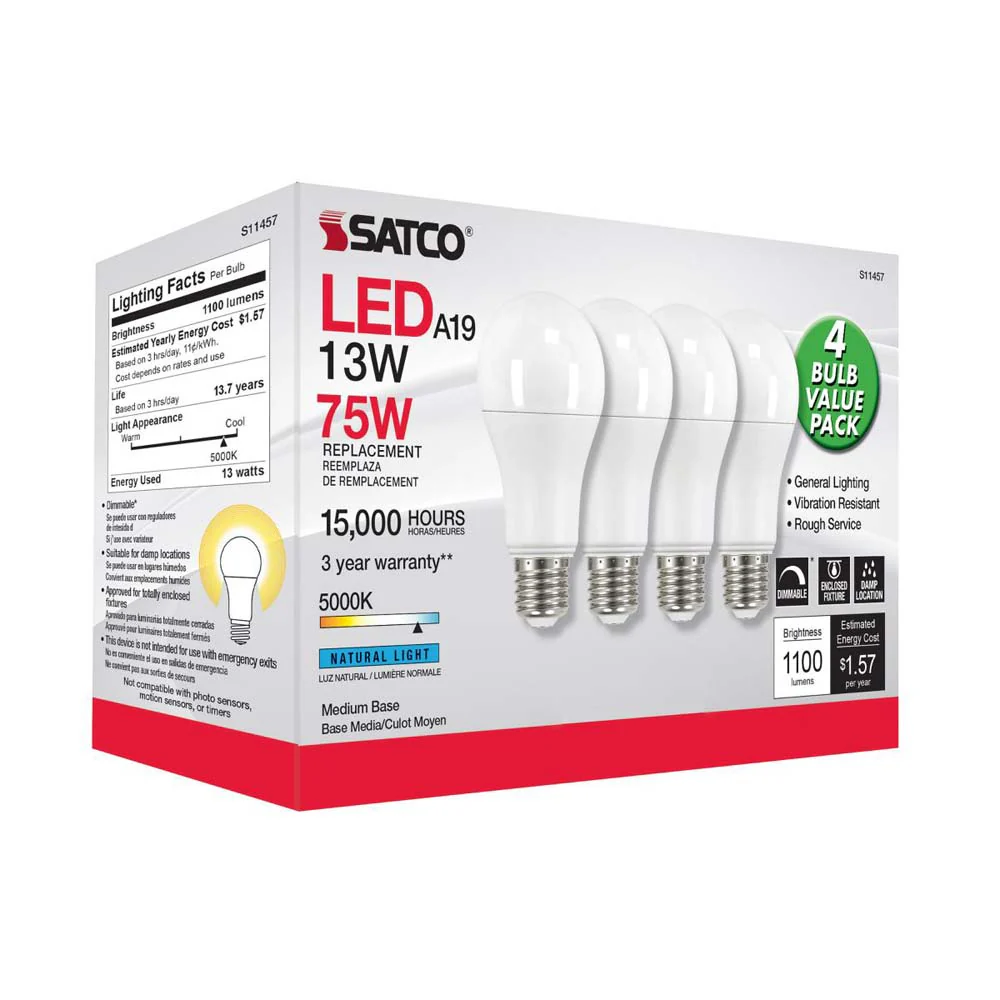 4Pk - 13W A19 LED 5000K Dimmable Medium base 230 deg. Beam Angle - 75w equiv - Image 7