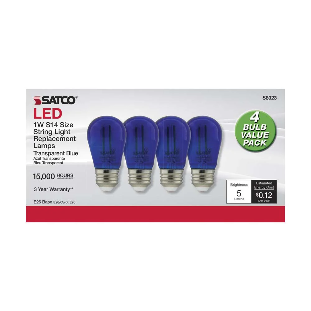 4Pk - 1W S14 LED Filament Blue Transparent Glass Bulb E26 Base 120v - Image 2