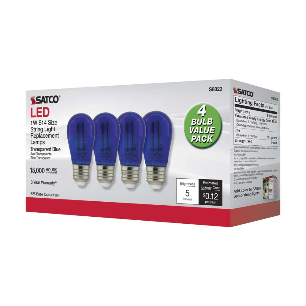 4Pk - 1W S14 LED Filament Blue Transparent Glass Bulb E26 Base 120v - Image 4