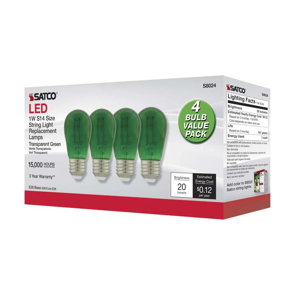 4Pk - 1W S14 LED Filament Green Transparent Glass Bulb E26 Base 120v - Image 4