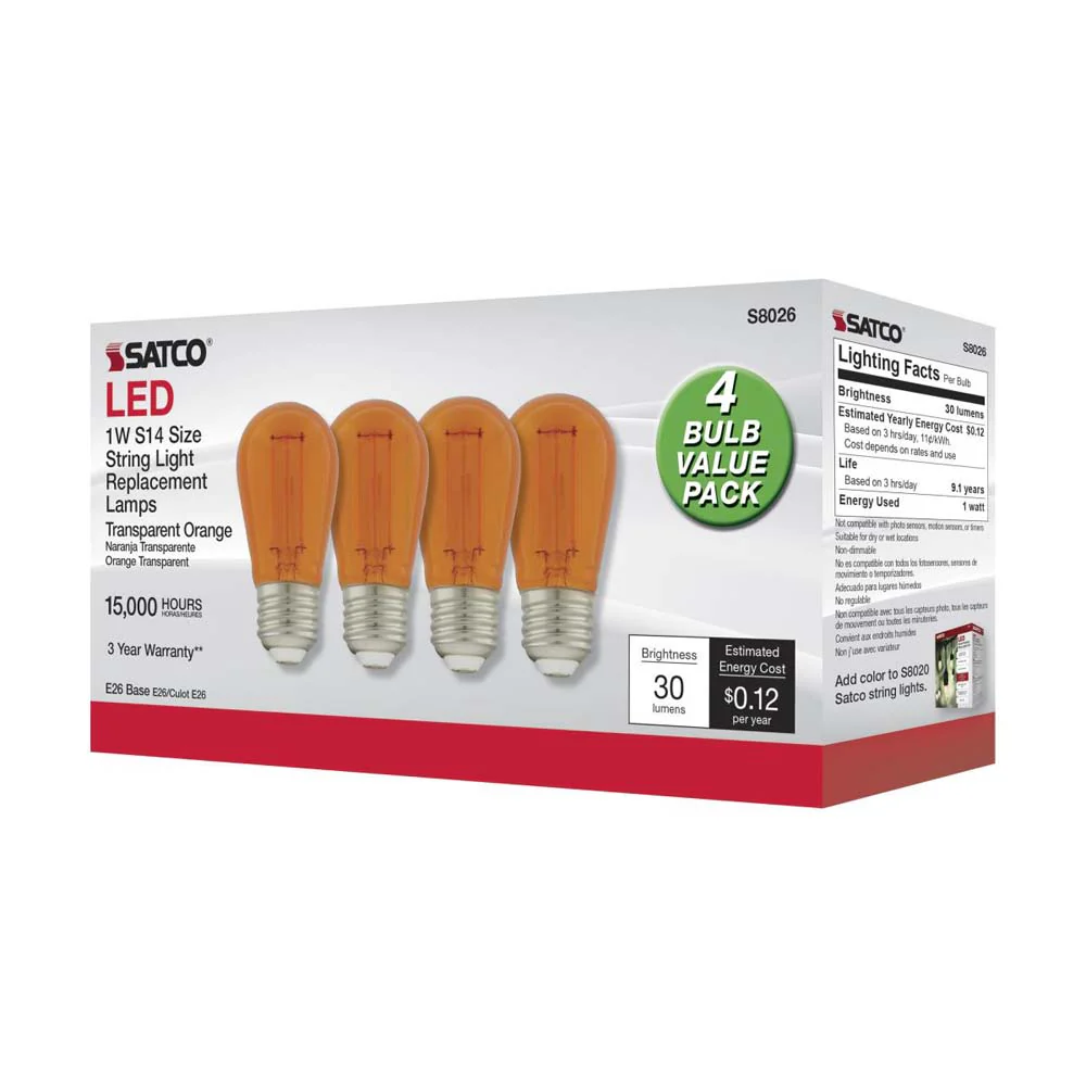 4Pk - 1W S14 LED Filament Orange Transparent Glass Bulb E26 Base 120v - Image 4