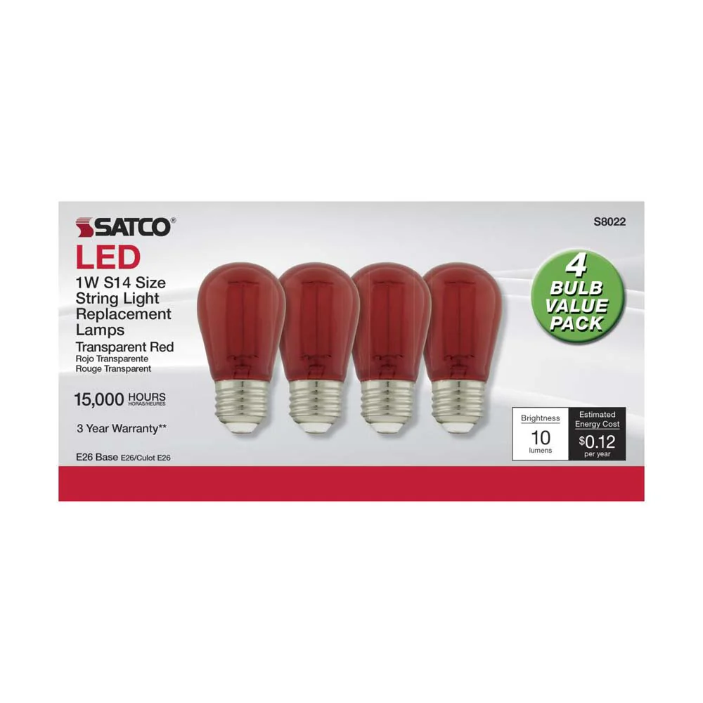 4Pk - 1W S14 LED Filament Red Transparent Glass Bulb E26 Base 120v - Image 2