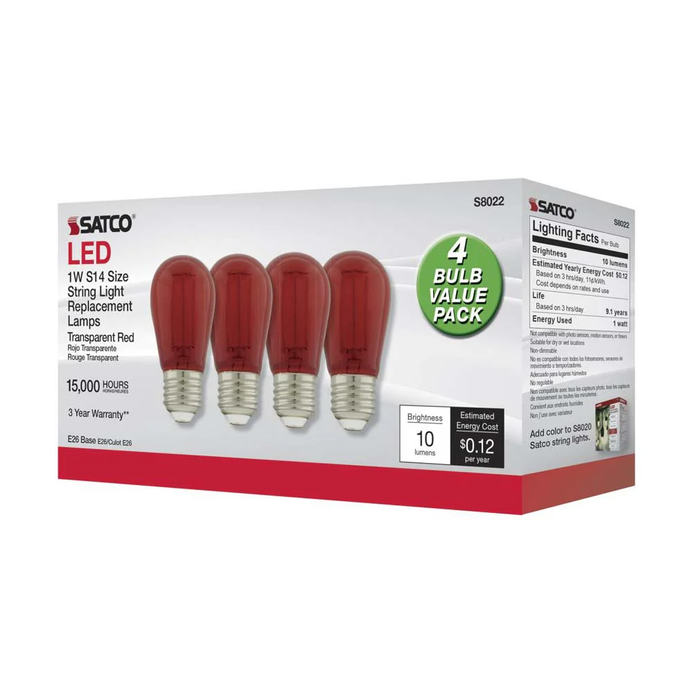 4Pk - 1W S14 LED Filament Red Transparent Glass Bulb E26 Base 120v - Image 4