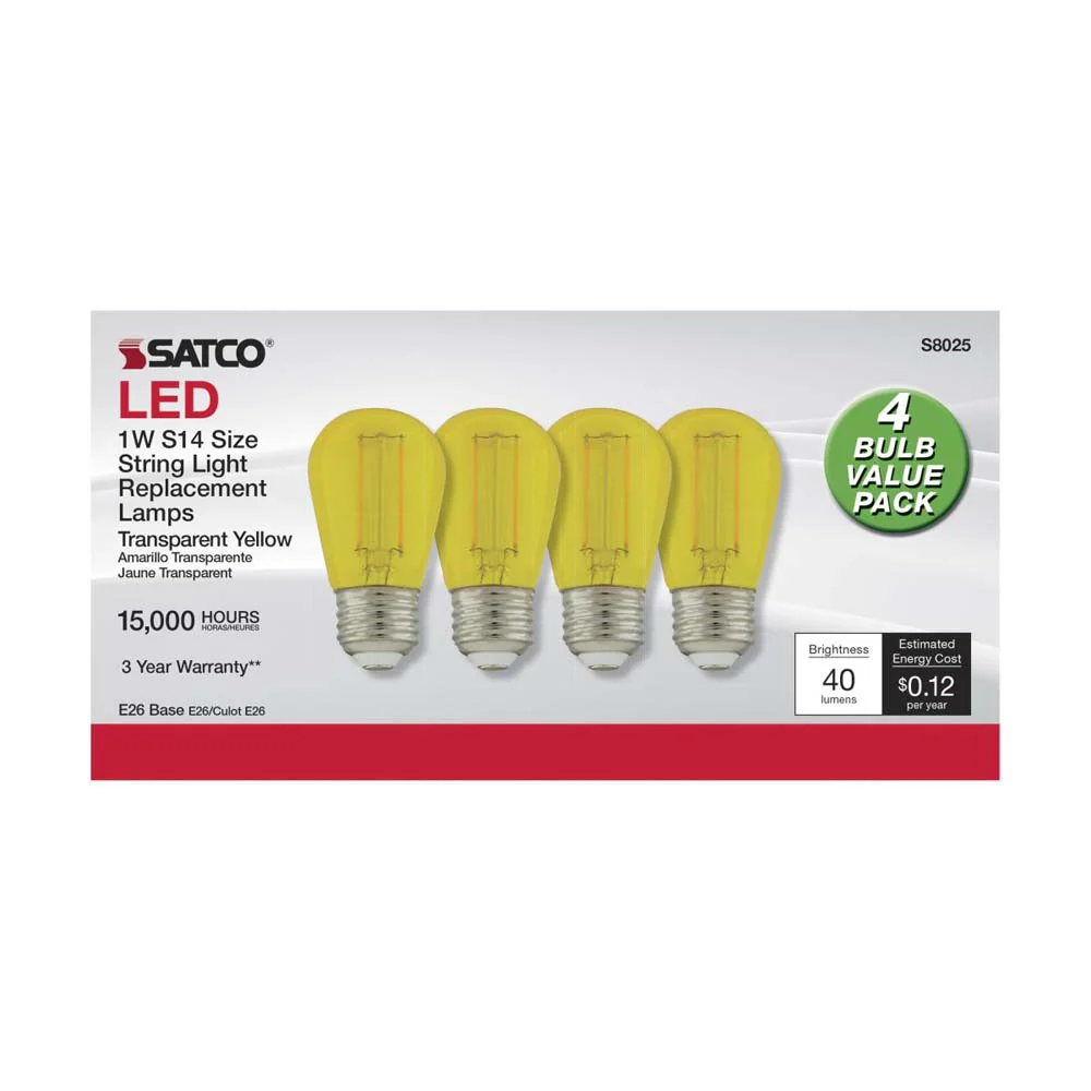 4Pk - 1W S14 LED Filament Yellow Transparent Glass Bulb E26 Base 120v - Image 2