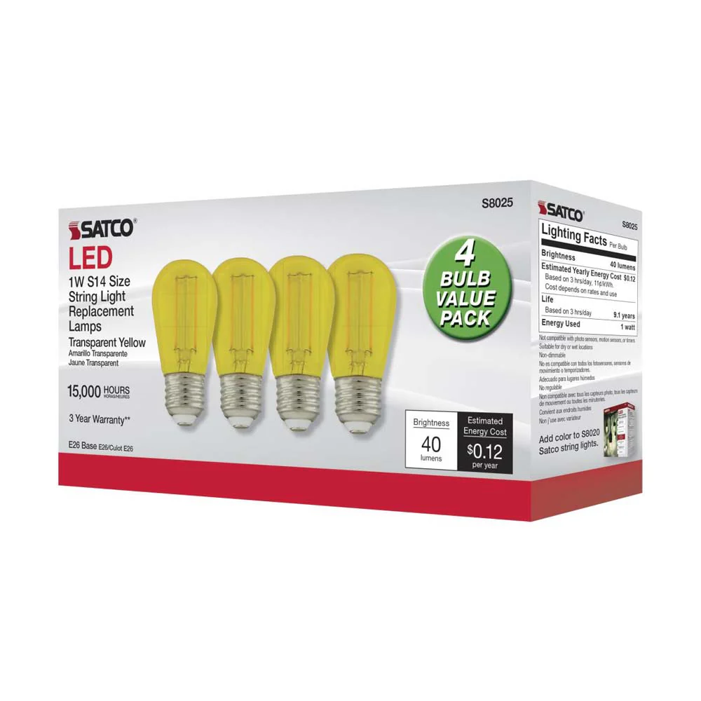4Pk - 1W S14 LED Filament Yellow Transparent Glass Bulb E26 Base 120v - Image 4