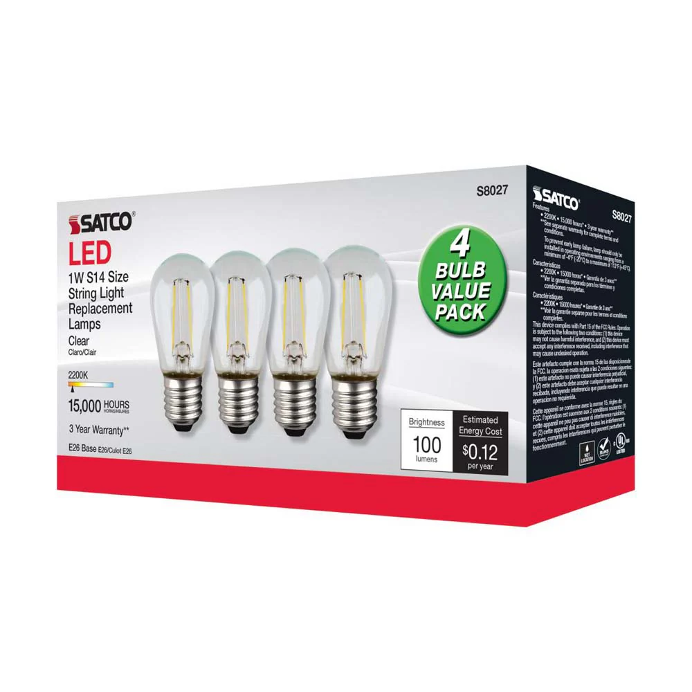 4Pk - 1W S14 2200K LED String Light Replacement Bulb 120v -11W equiv - Image 4